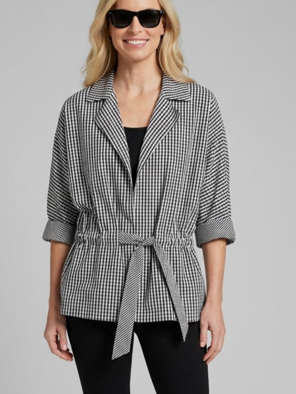 Talbots Gingham Print Cinch Waist Jacket Size XL